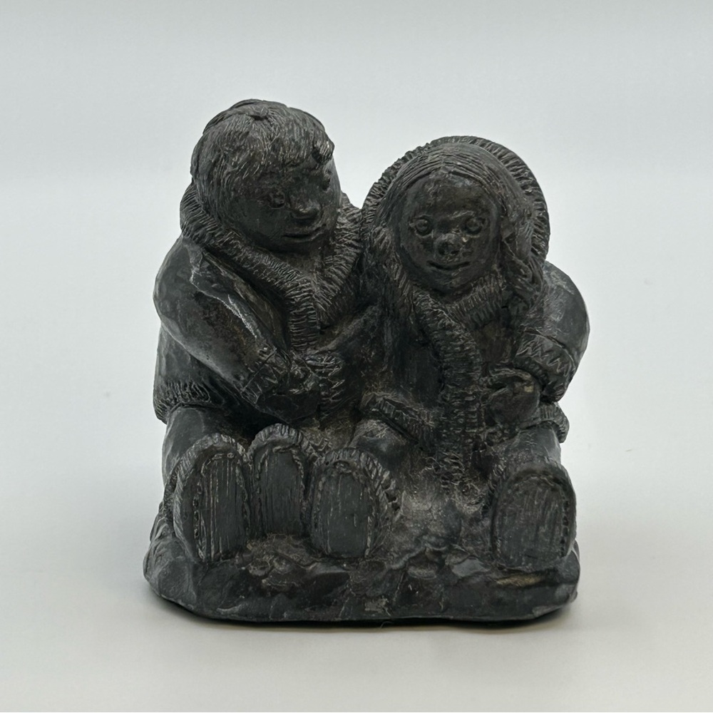 Handmade Wolf Soapstone Carving Indigenous Handcrafted Artisan Inuit Couple‎